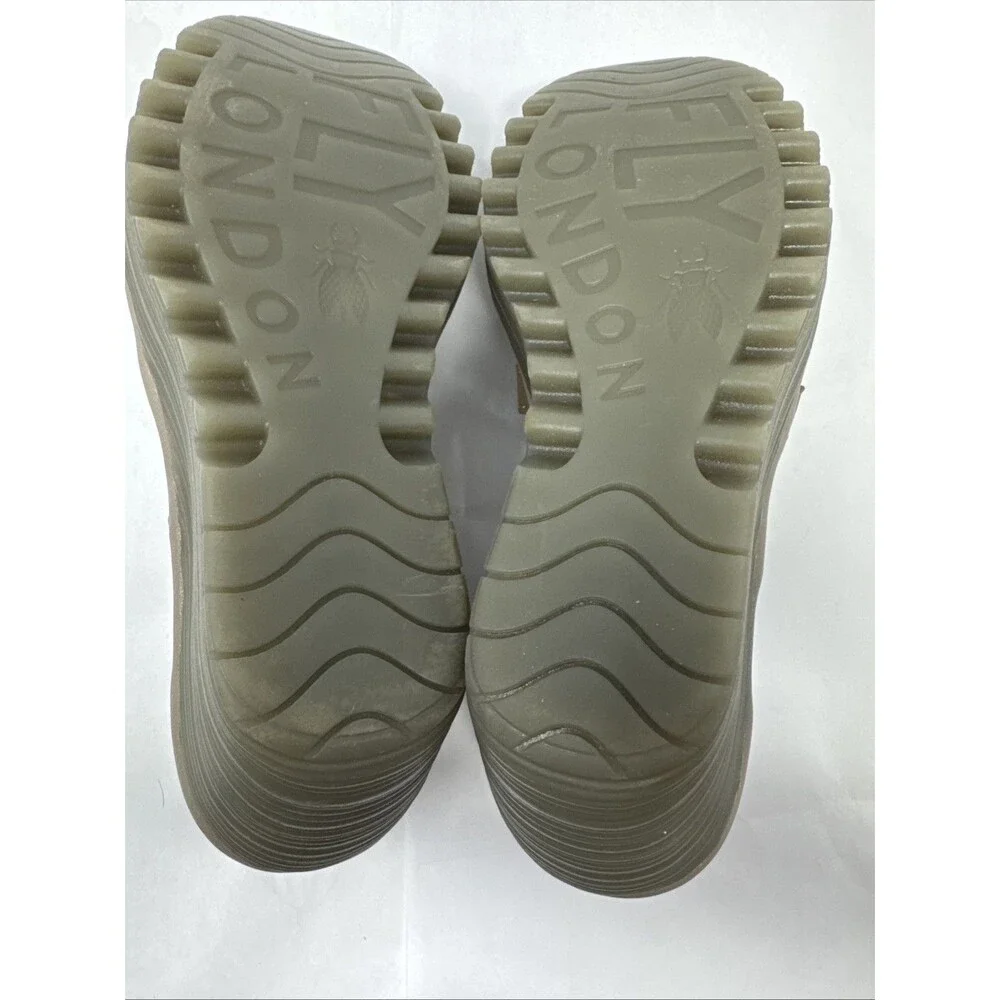 Fly London Yadi Taupe Leather Slip on Cutout Peep-toe Wedge Sandals 39 8 8.5